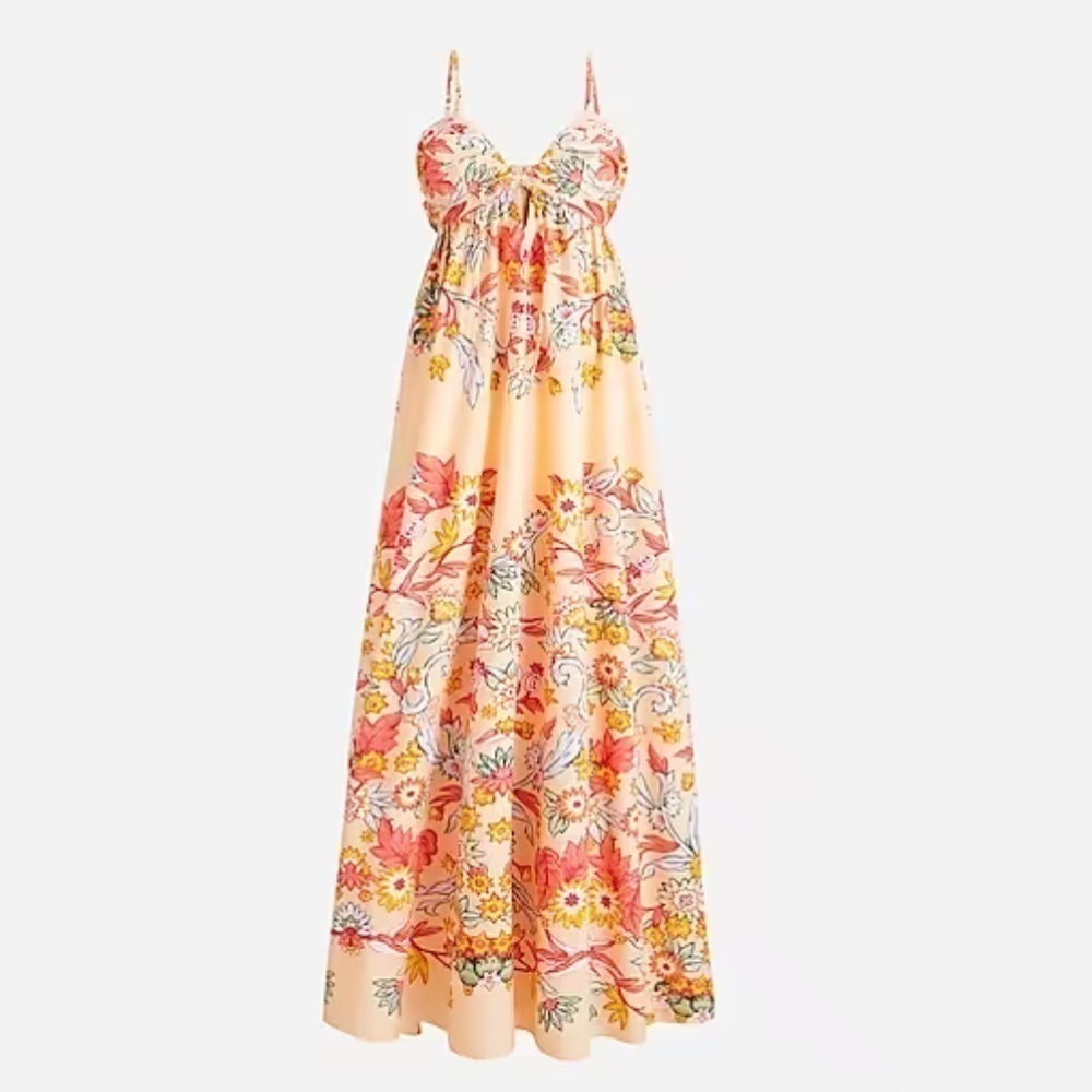 J Crew Keyhole Cotton Poplin Maxi Dress Placed Floral
